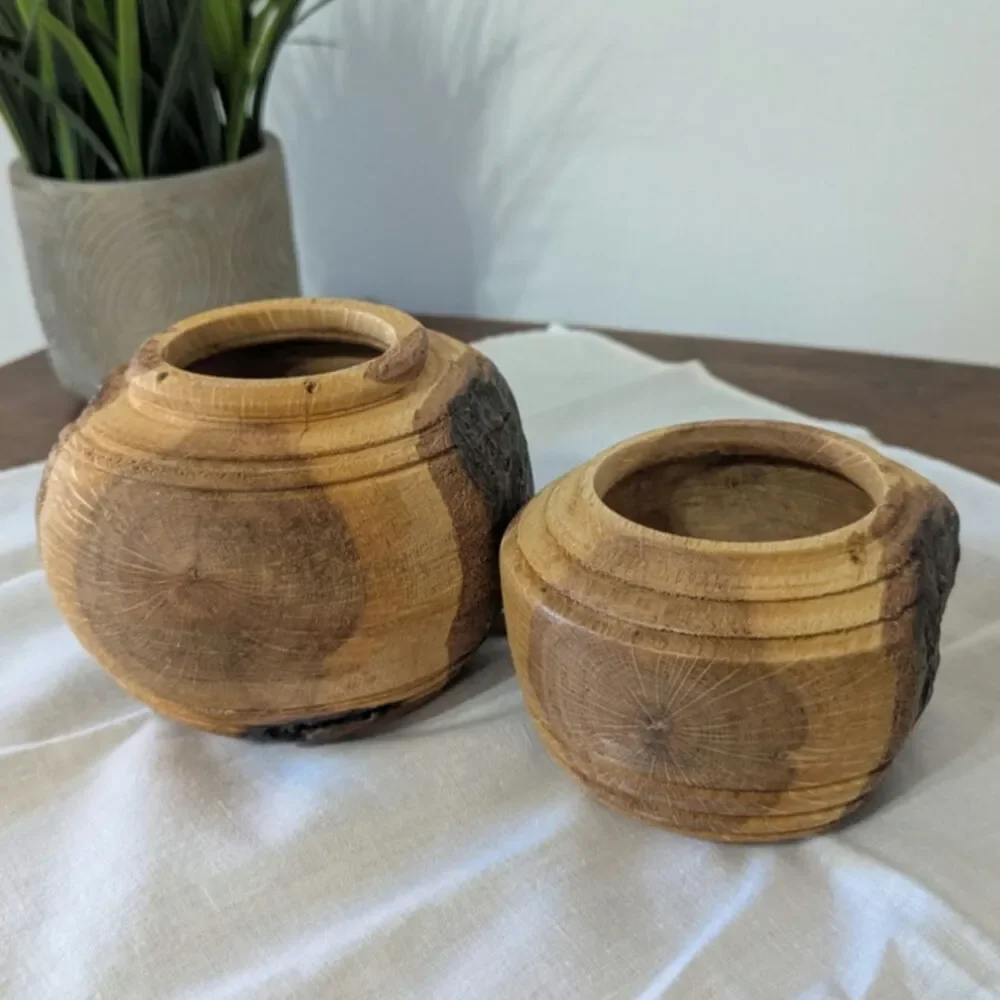 Scandinavian Minimalist Hand-Carved Wood Bowls Raw Organic Sculptural Signed